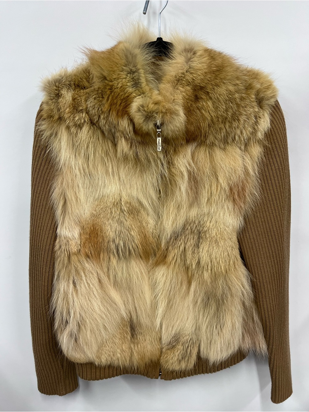 Y2K Coyote dyed wool blend Faux Fur Front  Zip Jacket L